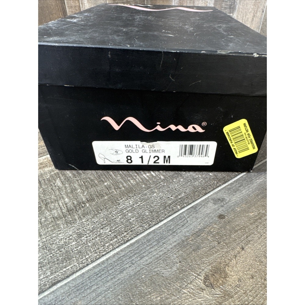 Nina Malila-GS Heels 8.5M Gold Glimmer Bow‎ Open Toe Dress Shoes w/ Box - Picture 11 of 11